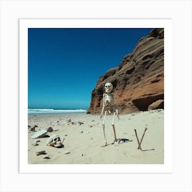 Skeleton On The Beach Art Print