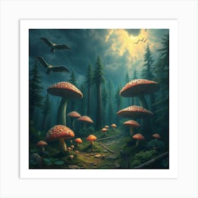 Mushrooms In The Forest 26 Art Print