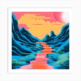 Risograph Style Surreal Scene, Vibrant Trippy Candy Colours 5 Art Print