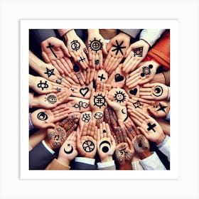 Many Hands With Symbols 1 Art Print