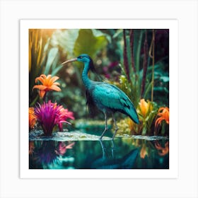 Wading Bird amongst Exotic Water Plants Art Print