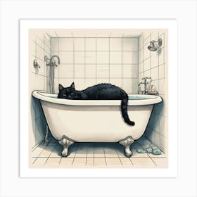 Black Cat In Bathtub Art Print