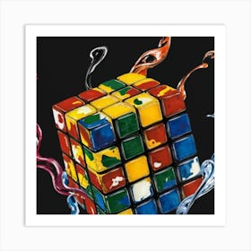 Colorful Rubiks Cube Dripping Paint 13 Art Print