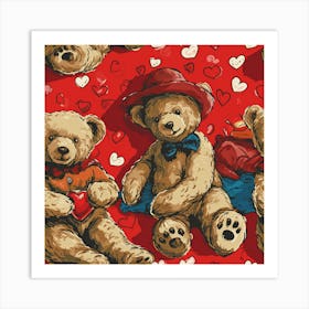 Teddy Bears With Hearts 1 Art Print