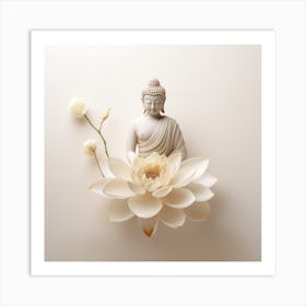 Buddha Statue With Lotus Flower Art Print