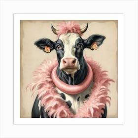 Cow With Pink Feathers 4 Art Print