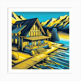 Wood House By The Lake Art Print