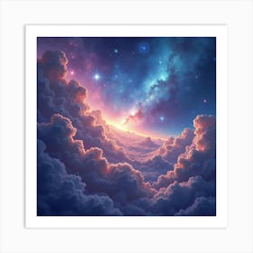 Watercolor Galaxy With Swirling Cosmic Clouds 1 Art Print