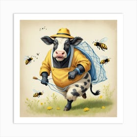 Cow With Bees 4 Art Print