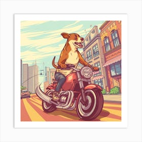 Dog Riding A Motorcycle Art Print