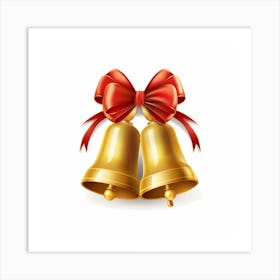 Christmas Bells With Red Ribbon Art Print