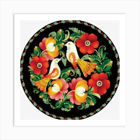 Folk Art Bird Floral Flora Flower Art Print