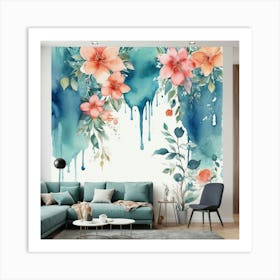 Watercolor Flowers Wall Mural Art Print