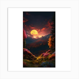 Moonlight In The Mountains Art Print