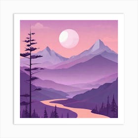 Misty mountains background in purple tone 78 Art Print