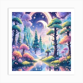 A Fantasy Forest With Twinkling Stars In Pastel Tone Square Composition 205 Art Print