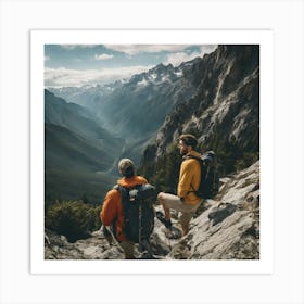 Two Hikers In The Mountains Art Print