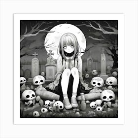 Graveyard Anime Girl Art Print