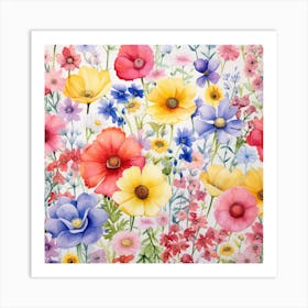 Watercolor Windflowers Garden 4 Art Print