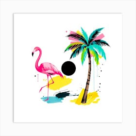 Flamingo And Palm Tree Art Print