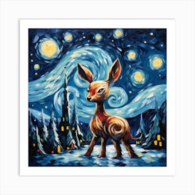 Deer At Starry Night Art Print