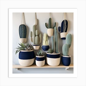 Cactus Macrame Wall Art Hanging Pots Art Print