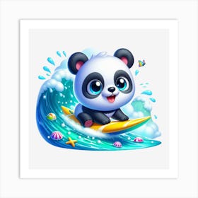 Panda Bear Surfing 1 Art Print