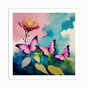 Butterflies And Roses Art Print