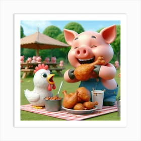 Pig Eating Chicken Art Print