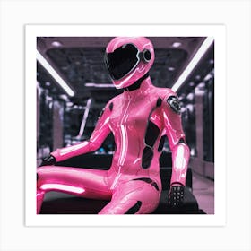 Futuristic Woman In Pink Suit Art Print