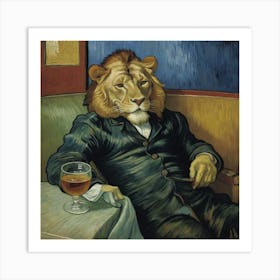 Lion With A Glass Of Wine Art Print