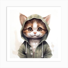 Watercolour Cartoon Ringtail Cat In A Hoodie 3 Art Print