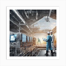 Factory Workers With Laptops Art Print
