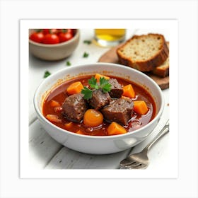 Watercolor Image Of A Savory And Hearty Beef Stew On A Cozy Dining Table Art Print