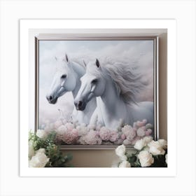 Two White Horses Art Print