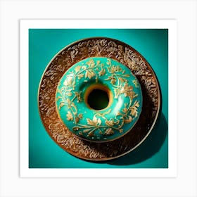 Firefly Turquoise, Donut, Floral, Patterns, Gold, Trim, Cinematic, Lighting, Low Angle, High Resolut (8) Art Print