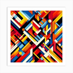 Geometric Energy: A Dynamic and Vibrant Abstract Painting of Geometric Shapes and Lines Art Print