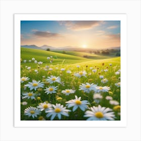 Daisy Field At Sunset Art Print