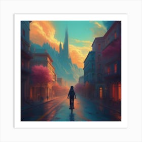 Girl On A Bicycle Art Print