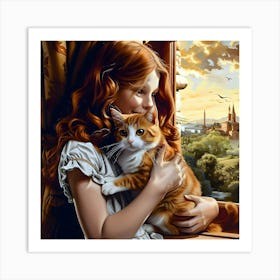 Purrfect Companions - A Girl And Her Cat Art Print