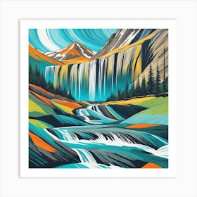 Waterfall In The Mountains 1 Art Print