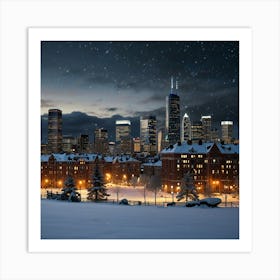 Chicago Skyline At Night Art Print