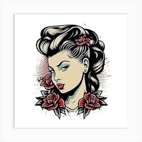 Rockabilly Girl Pinup Tattoo Art Art Print