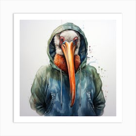 Watercolour Cartoon Pelican In A Hoodie 3 Art Print