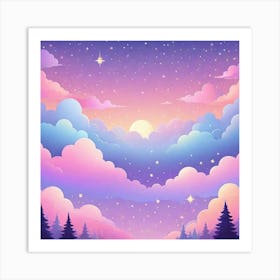 Sky With Twinkling Stars In Pastel Colors Square Composition 159 Art Print