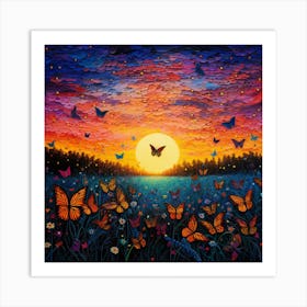 Sunset With Butterflies 3 Art Print