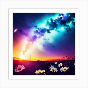 Galaxy And Daisies Art Print