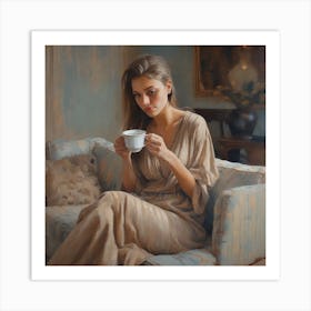 Woman With A Cup Of Coffee Art Print