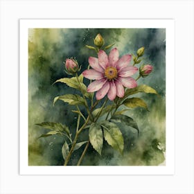 Watercolor Of A Pink Flower Art Print