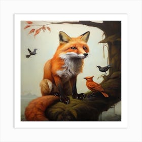 Fox And Birds Art Print